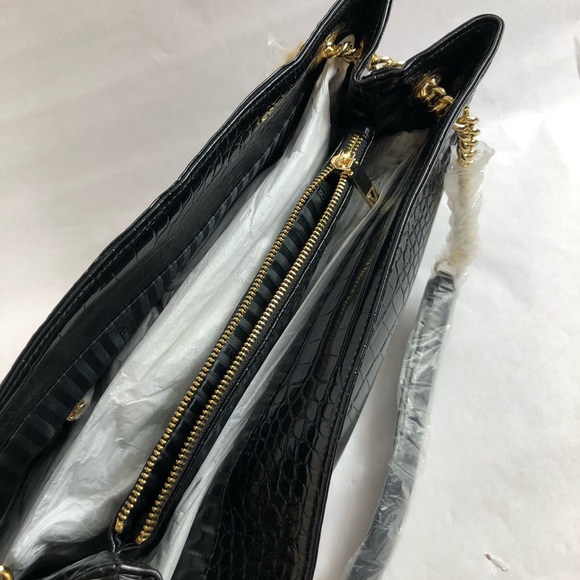 Victoria Secret Logo Midnight Croc Tote Shoulder Bag - Picture 5 of 15